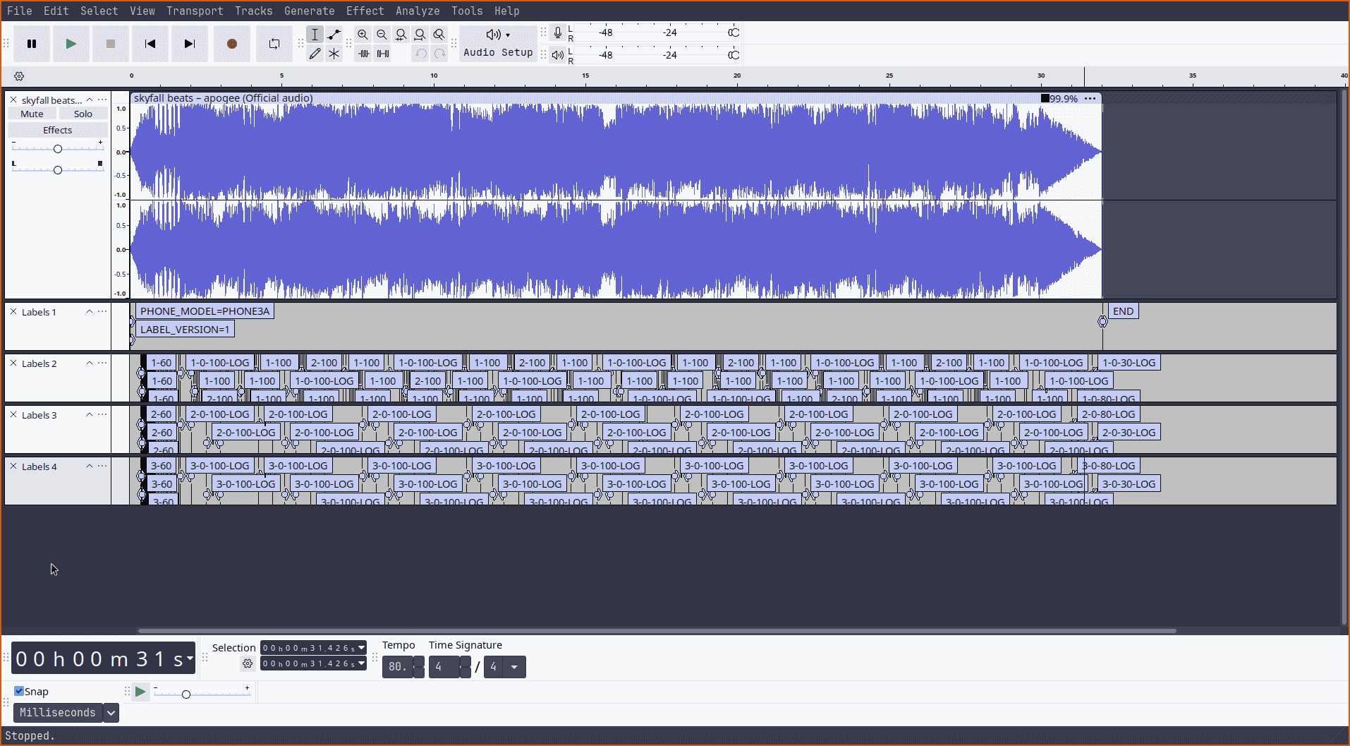 Preview of Audacity labels